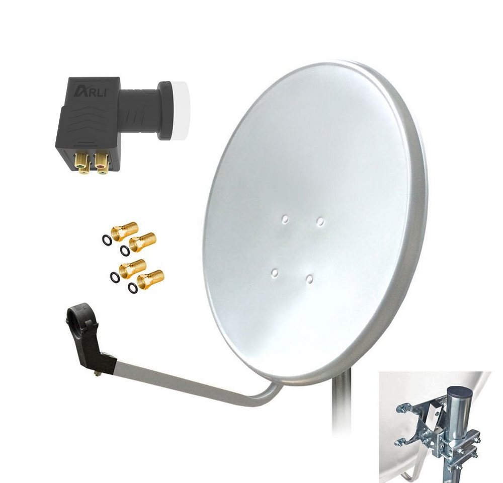 ARLI 60 cm HD SAT Anlage weiss + Quad LNB + 4x F-Stecker vergoldet SAT-Antenne (60 cm, Stahl) von ARLI