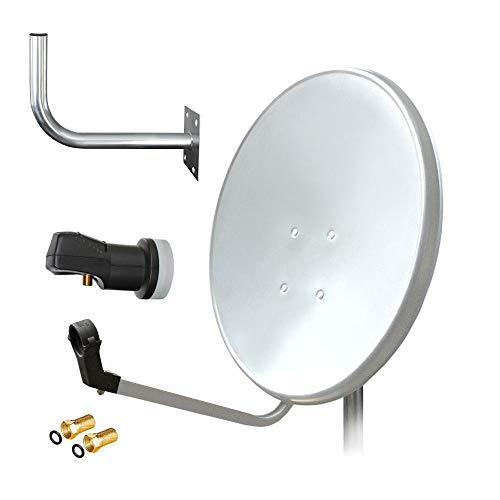 ARLI 60 cm HD Sat Anlage Single LNB Digital + Wandhalter 45 cm + 2 F-Stecker 1 Teilnehmer Antenne lichtgrau/Weiss UHD 4K FullHD von ARLI