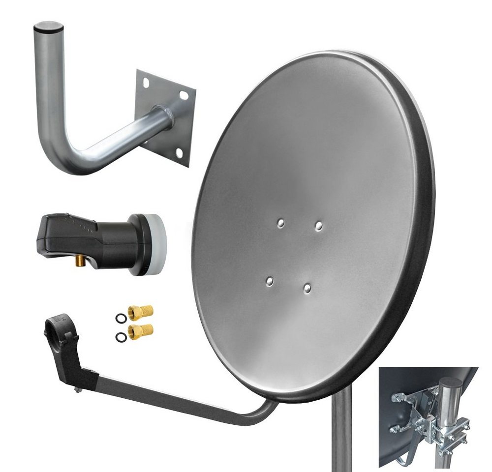 ARLI 60 cm HD Sat Anlage grau +Single LNB +Wandhalter 25cm +2x F-Stecker SAT-Antenne (60 cm, Stahl) von ARLI
