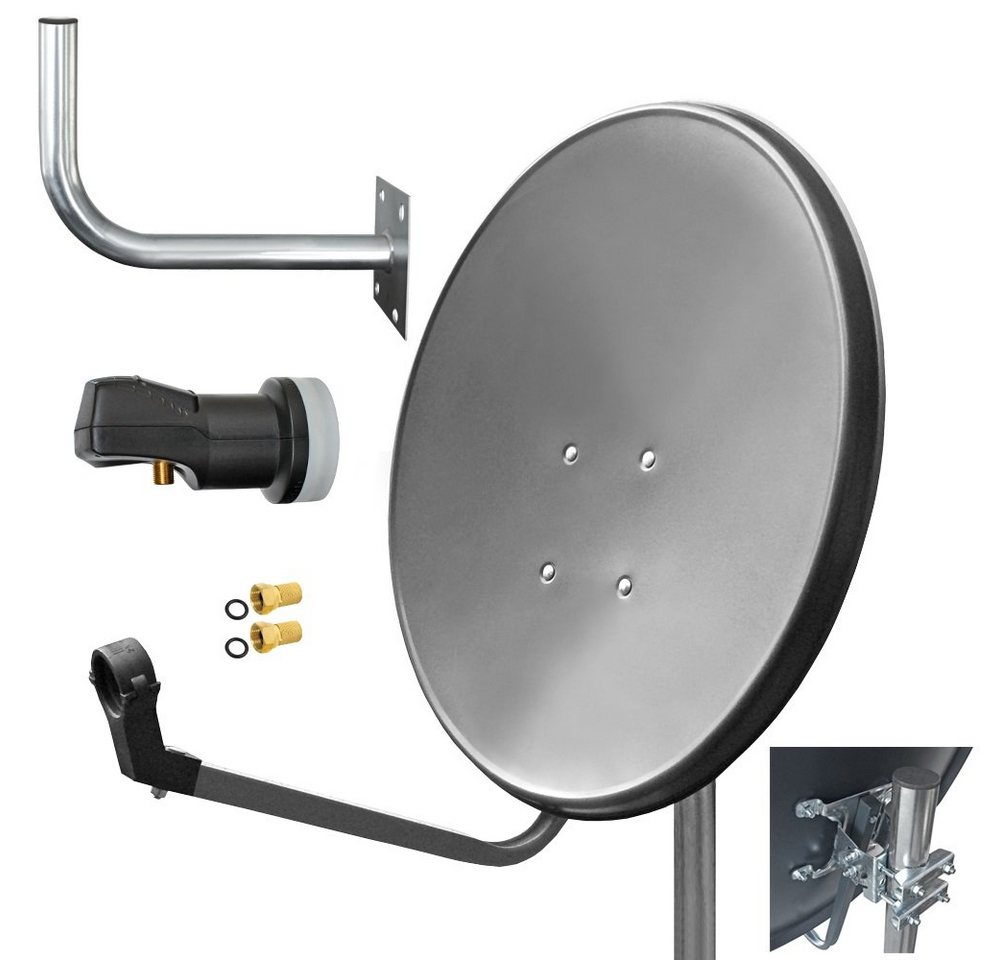 ARLI 60 cm HD Sat Anlage grau +Single LNB +Wandhalter 45cm +2x F-Stecker SAT-Antenne (60 cm, Stahl) von ARLI