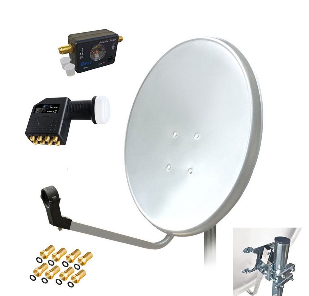 ARLI 60 cm HD Sat Anlage weiss + Octo LNB + Satfinder + 8x F-Stecker SAT-Antenne (60 cm, Stahl) von ARLI