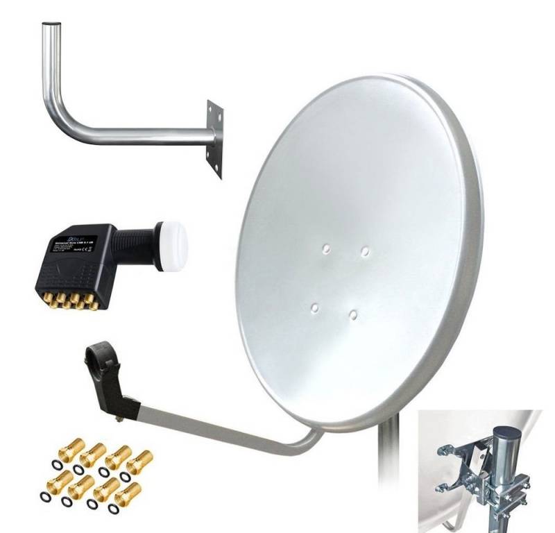 ARLI 60 cm HD Sat Anlage weiss + Octo LNB + Wandhalter 45 cm + 8x F-Stecker SAT-Antenne (60 cm, Stahl) von ARLI