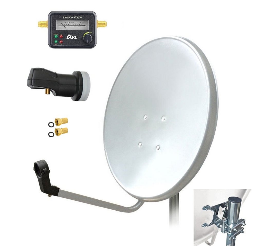 ARLI 60 cm HD Sat Anlage weiss + Single LNB + Satfinder SAT-Antenne (60 cm, Stahl, + 2x F-Stecker vergoldet Set 10511) von ARLI