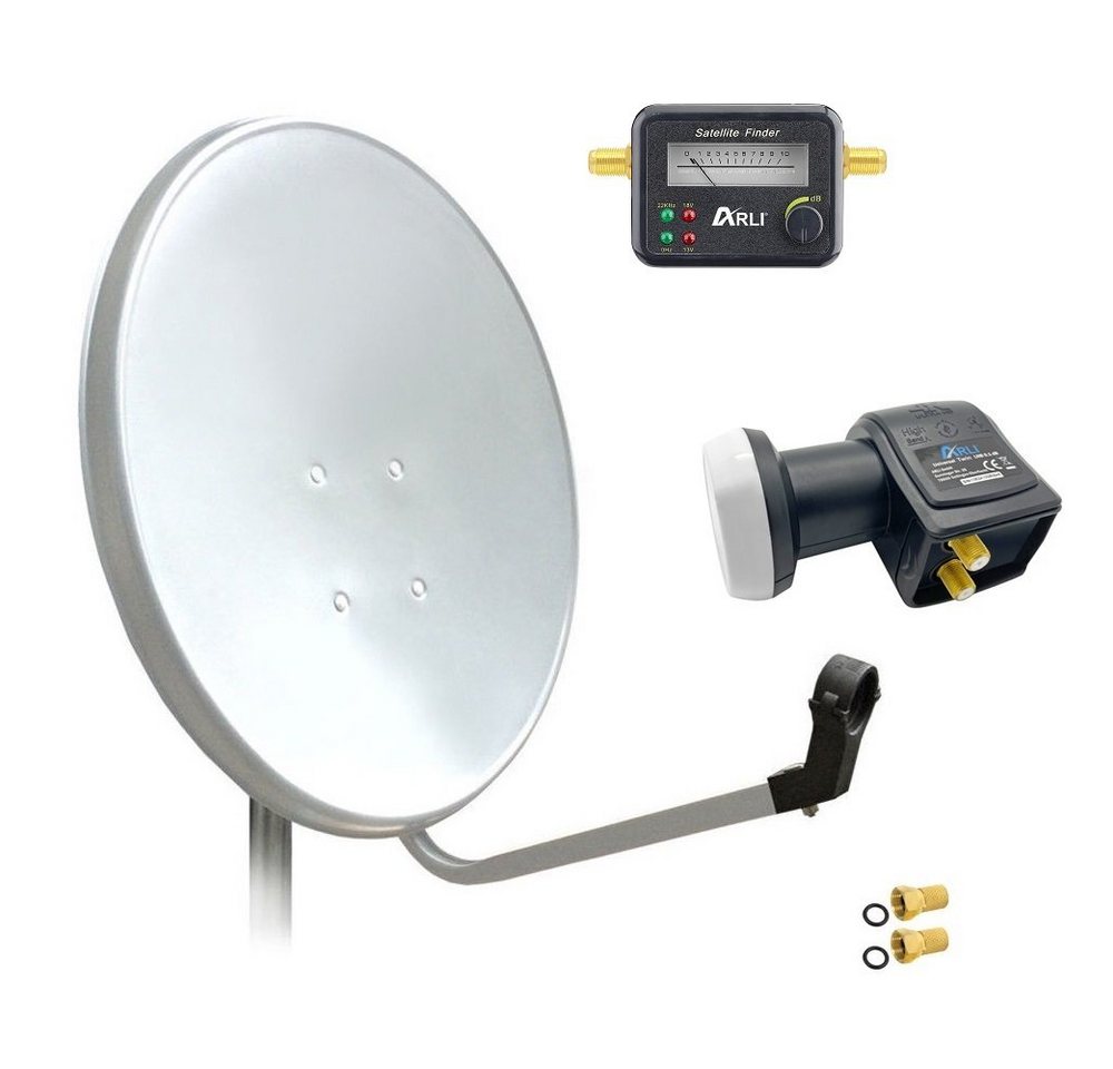 ARLI 60 cm HD Sat Anlage weiss + Twin LNB + Satfinder SAT-Antenne (60 cm, Stahl, + 2x F-Stecker vergoldet Set 10026) von ARLI