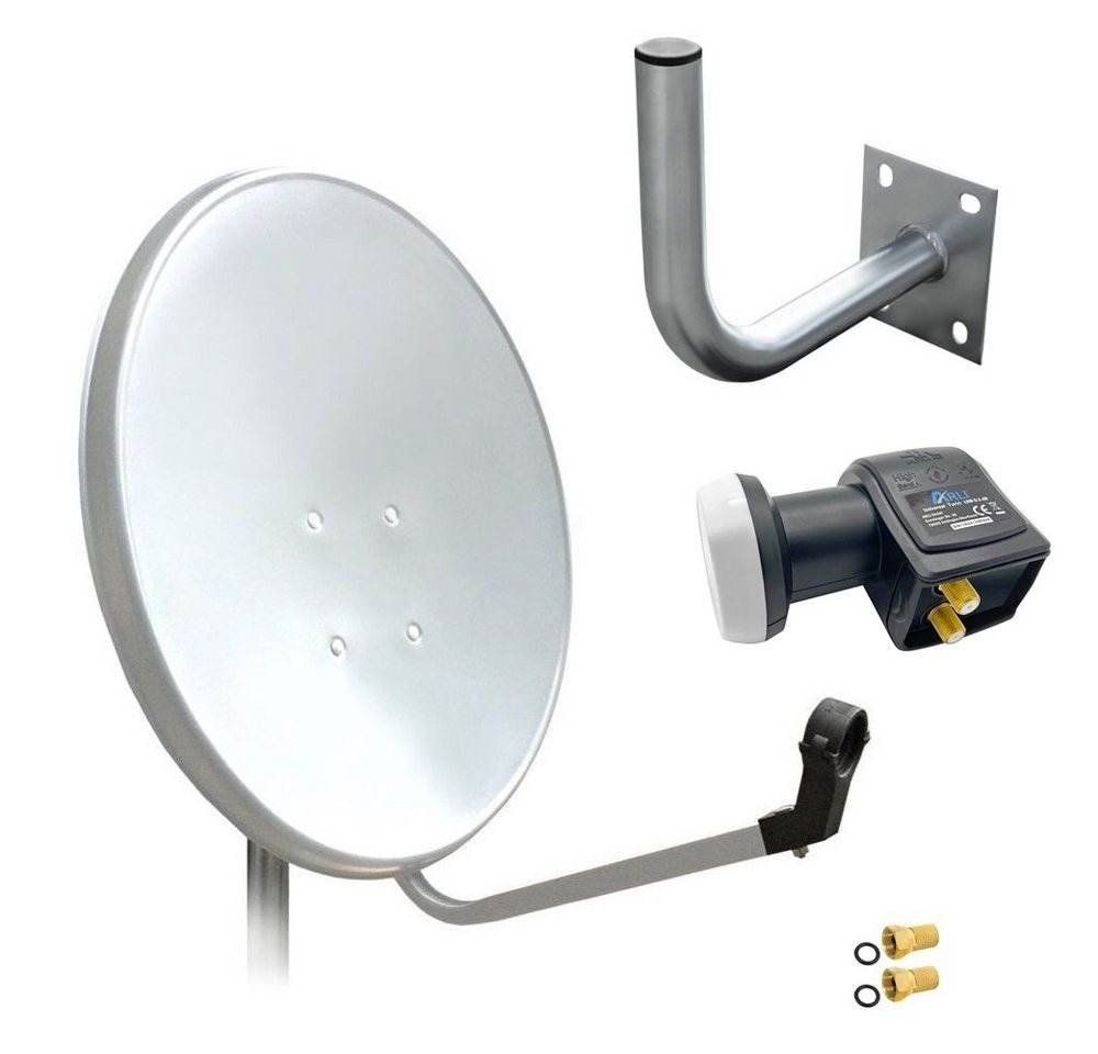 ARLI 60 cm HD Sat Anlage weiss + Twin LNB + Wandhalter 25 cm + 2x F-Stecker SAT-Antenne (60 cm, Stahl) von ARLI