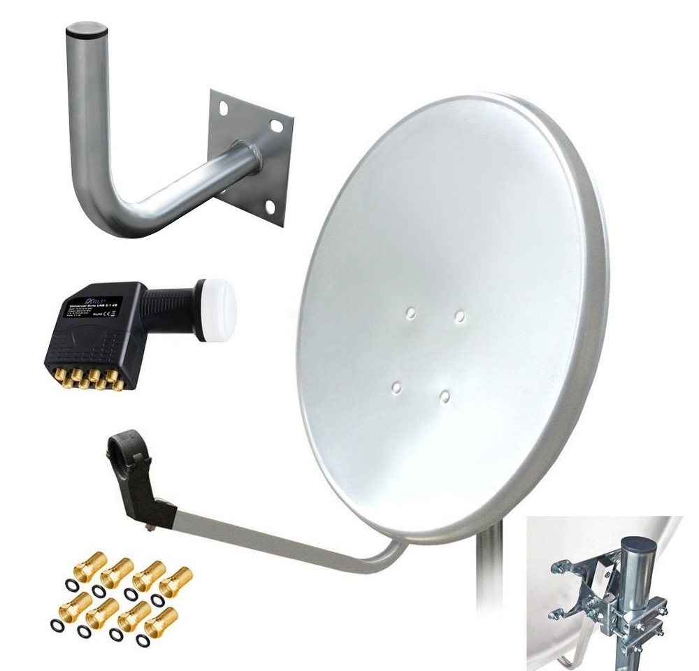 ARLI 60 cm HD Sat Anlage weiss +Octo LNB +Wandhalter 25 cm +8x F-Stecker SAT-Antenne (60 cm, Stahl) von ARLI