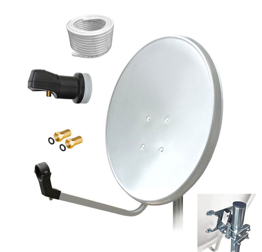 ARLI 60 cm HD Sat Anlage weiss +Single LNB +50m Koaxialkabel +2x F-Stecker SAT-Antenne (60 cm, Stahl) von ARLI