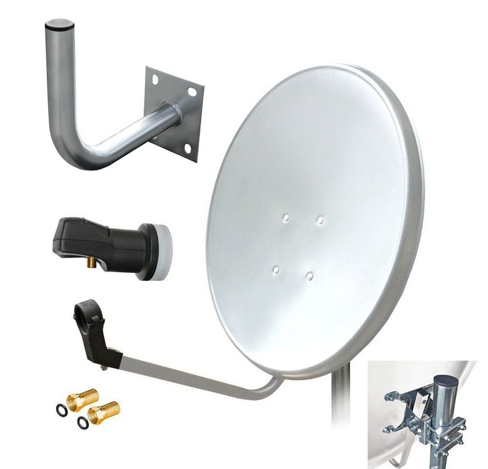 ARLI 60 cm HD Sat Anlage weiss +Single LNB +Wandhalter 25 cm +2x F-Stecker SAT-Antenne (60 cm, Stahl) von ARLI