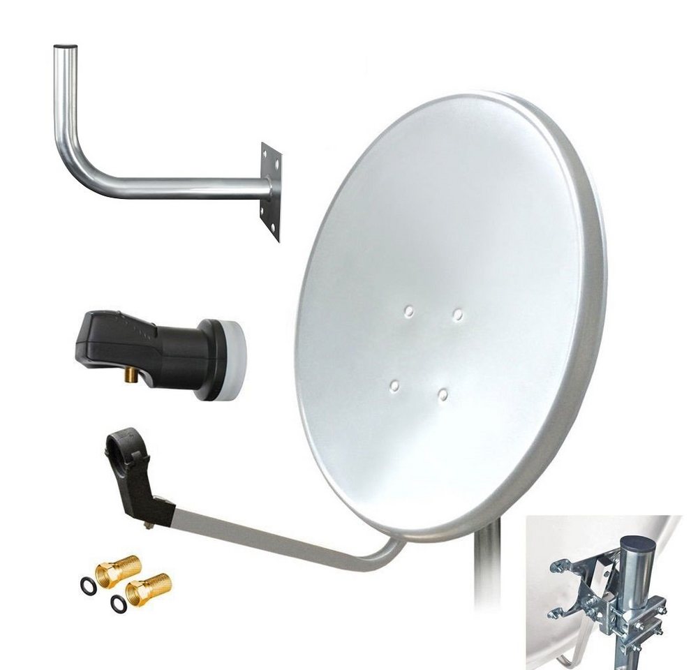 ARLI 60 cm HD Sat Anlage weiss +Single LNB +Wandhalter 45 cm +2 F-Stecker SAT-Antenne (60 cm, Stahl) von ARLI