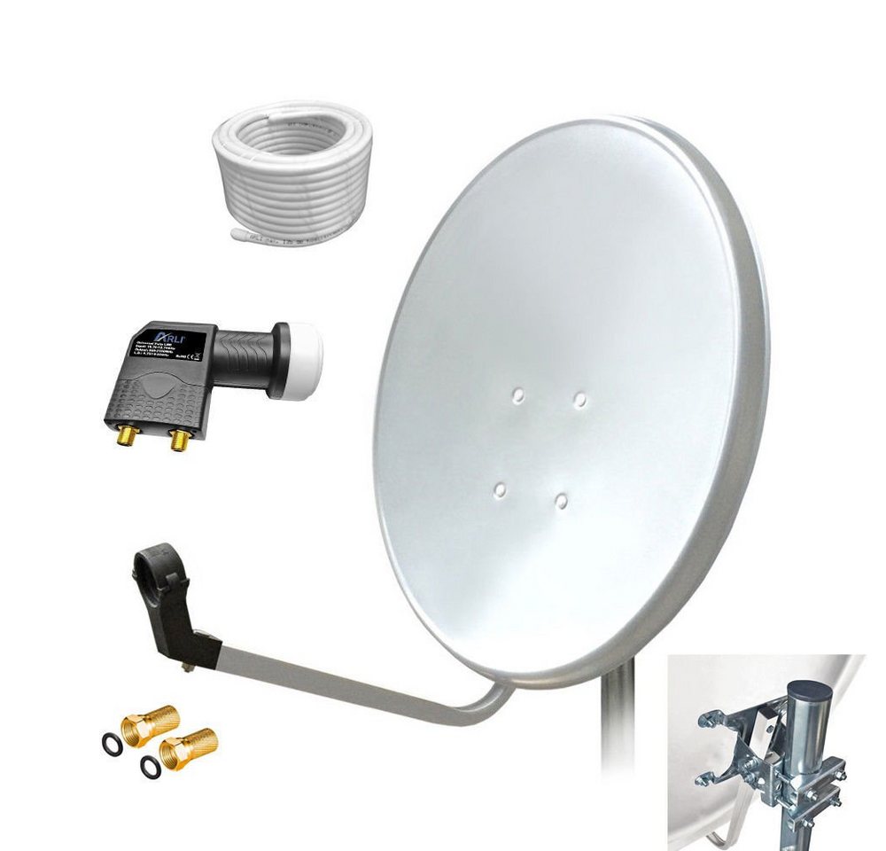 ARLI 60 cm HD Sat Anlage weiss +Twin LNB +10m Koaxialkabel +2x F-Stecker SAT-Antenne (60 cm, Stahl) von ARLI