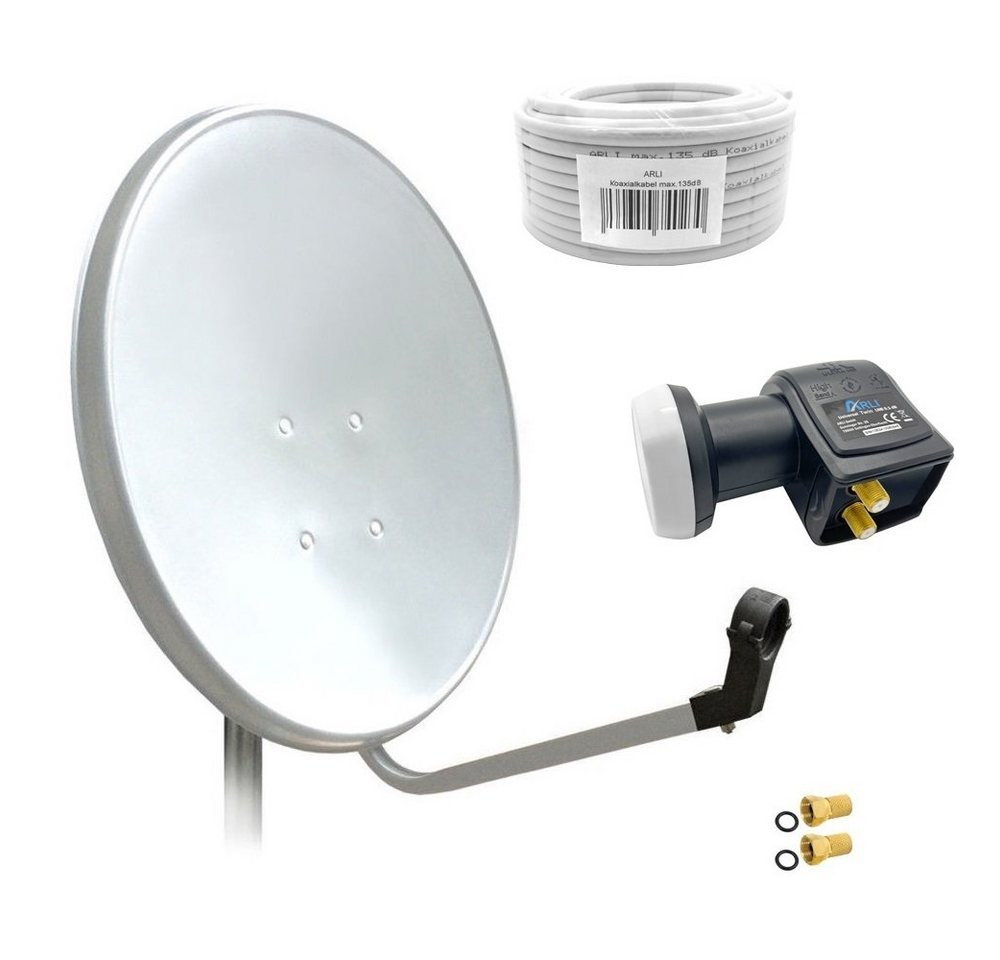 ARLI 60 cm HD Sat Anlage weiss +Twin LNB +15m Koaxialkabel +2x F-Stecker SAT-Antenne (60 cm, Stahl) von ARLI