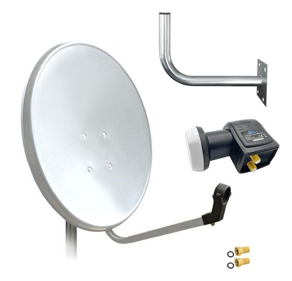 ARLI 60 cm HD Sat Anlage weiss +Twin LNB +Wandhalter 45 cm +2 F-Stecker SAT-Antenne (60 cm, Stahl) von ARLI