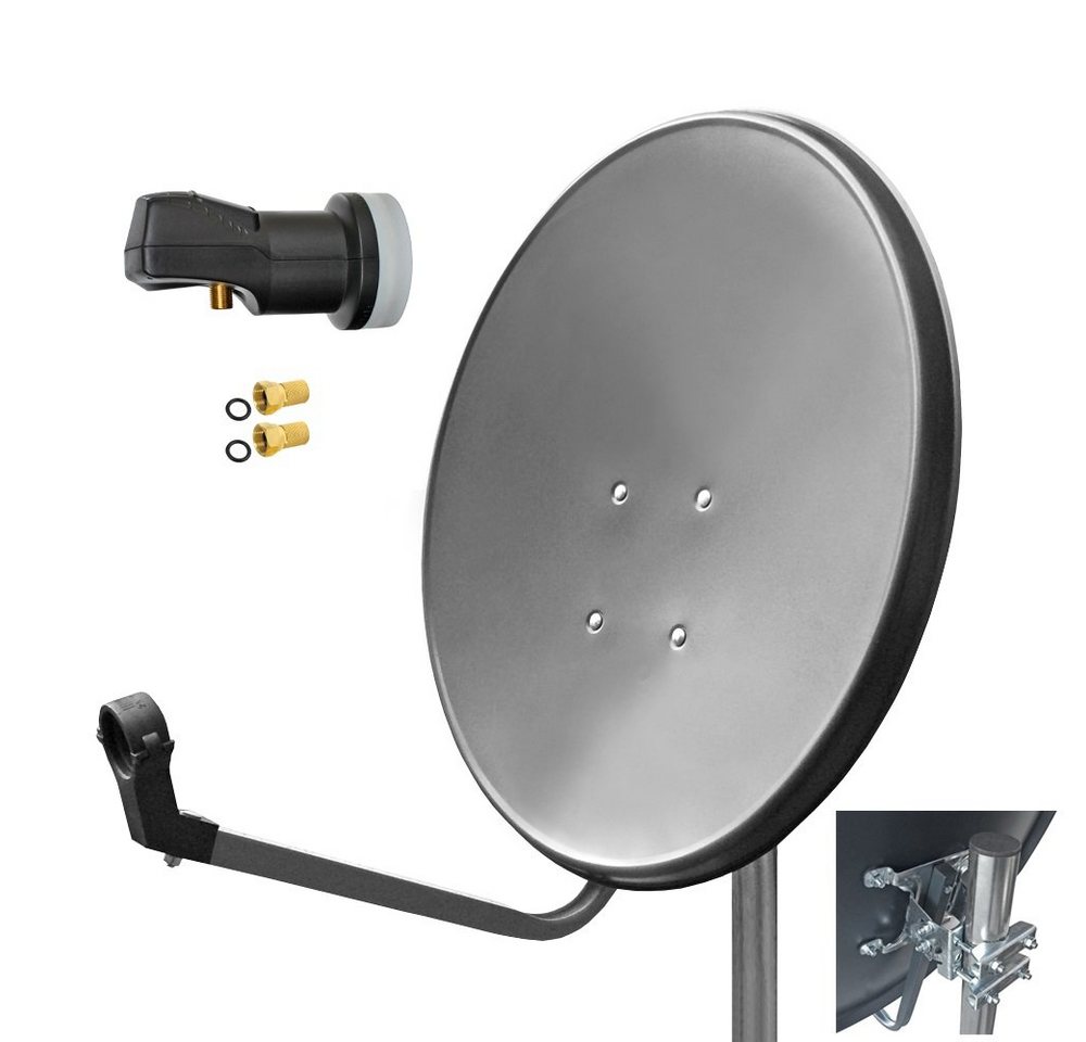 ARLI 60cm HD Sat Anlage Digital Single LNB + 2 F-Stecker SAT-Antenne (60 cm, Stahl) von ARLI
