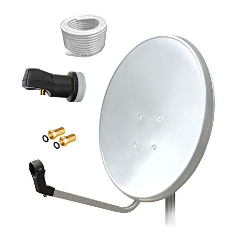 ARLI 60cm HD Sat Anlage Single LNB + 10m Koaxialkabel 135dB + 2 F-Stecker Digital 1 Teilnehmer Antenne lichtgrau/Weiss UHD 4K FullHD von ARLI