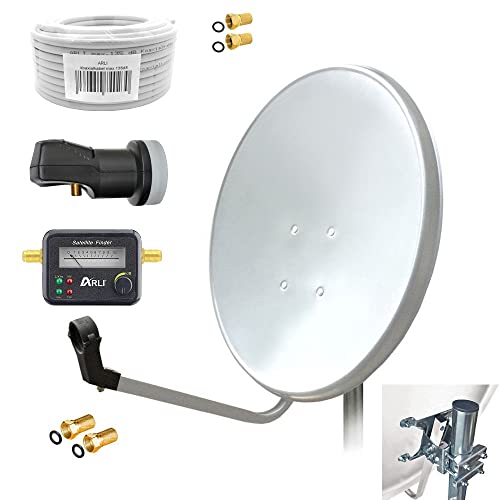 ARLI 60cm HD Sat Anlage Single LNB + Satfinder + 15m Kabel 1 Teilnehmer lichtgrau/Weiss UHD 4K FullHD von ARLI