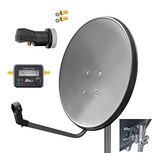 ARLI 60cm HD Sat Anlage Single LNB + Satfinder + 2X F-Stecker Digital 1 Teilnehmer Antenne Grau UHD 4K FullHD ARLI 60cm HD Sat Anlage Single LNB + Satfinder + 2X F-Stecker Digital 1 Teilnehmer Antenne Grau UHD 4K FullHD von ARLI