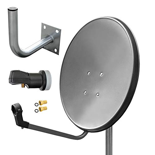 ARLI 60cm HD Sat Anlage Single LNB Digital + Wandhalter 25cm + 2 F-Stecker 1 Teilnehmer Antenne Grau UHD 4K von ARLI