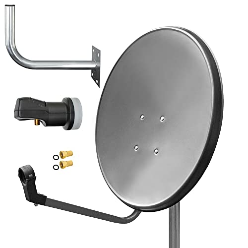 ARLI 60cm HD Sat Anlage Single LNB Digital + Wandhalter 45cm + 2 F-Stecker 1 Teilnehmer Antenne Grau UHD 4K FullHD von ARLI