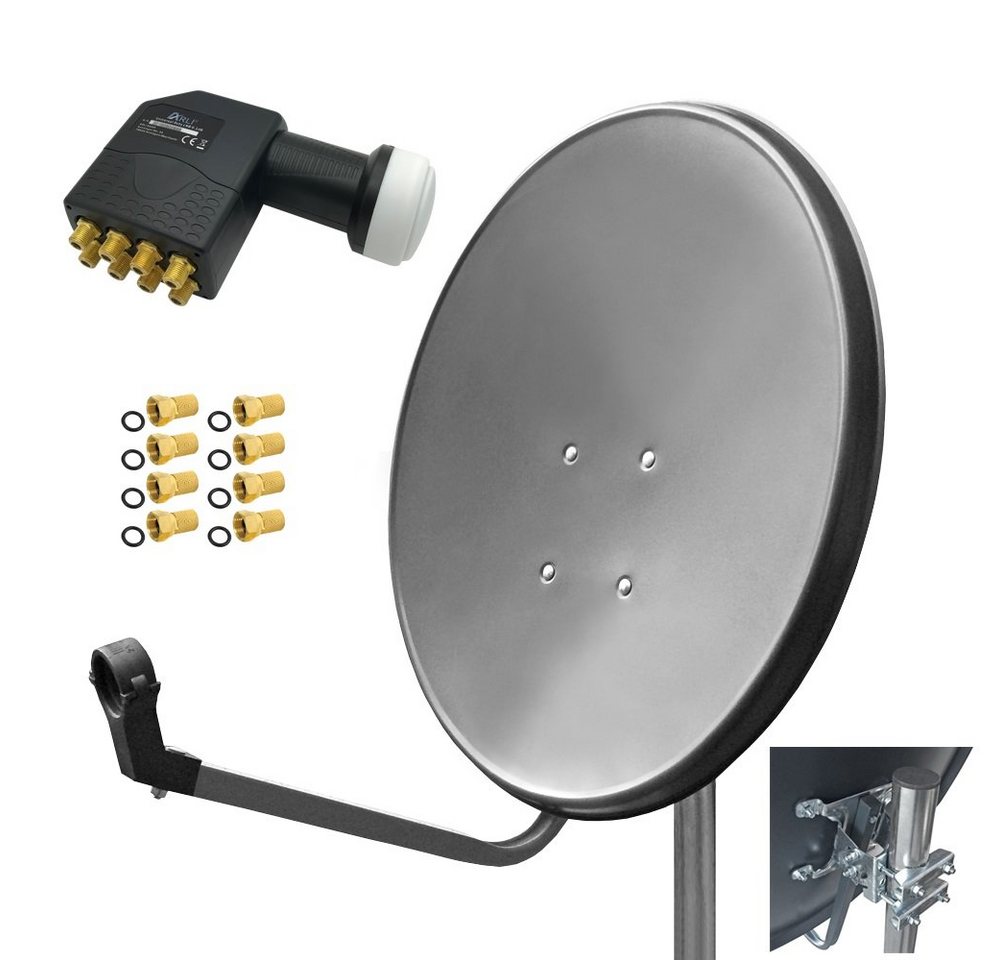 ARLI 60cm HD Sat Anlage grau + Octo LNB + 8x F-Stecker vergoldet SAT-Antenne (60 cm, Stahl) von ARLI