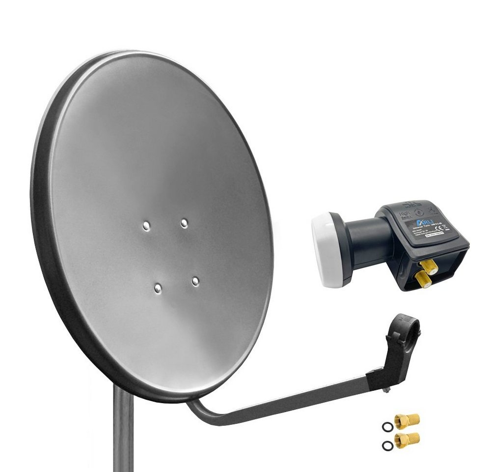ARLI 60cm HD Sat Anlage grau + Twin LNB + 2x F-Stecker SAT-Antenne (60 cm, Stahl) von ARLI