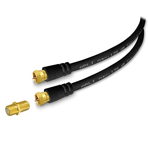 ARLI 7m HD Sat Verlängerungskabel schwarz – max. 135 dB 5-fach geschirmt | vergoldete F-Stecker mit F-Verbinder | DVB-S/S2 DVB-T/T2 DVB-C/C2 4K 8K I Anschlusskabel HD Satkabel von ARLI