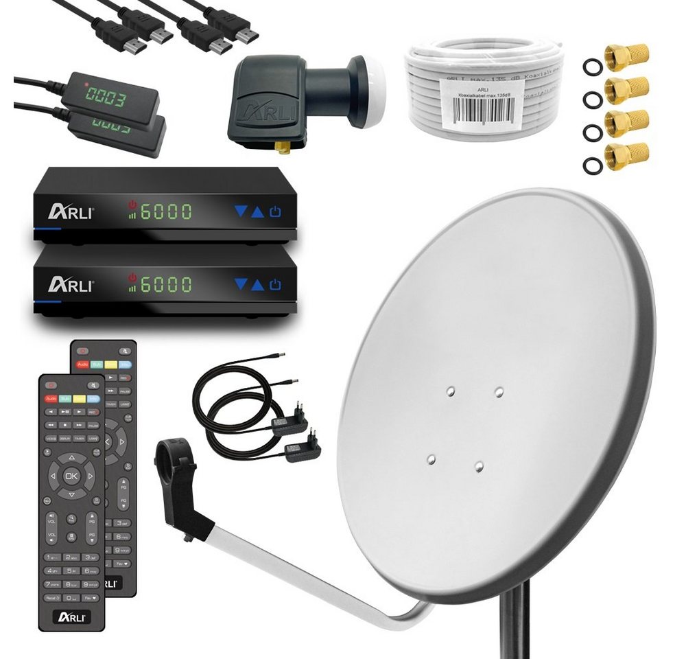 ARLI ARLI 60 cm HD Sat Anlage weiss Set inkl. Receiver + Kabel + Stecker SAT-Antenne (60 cm, Stahl) von ARLI