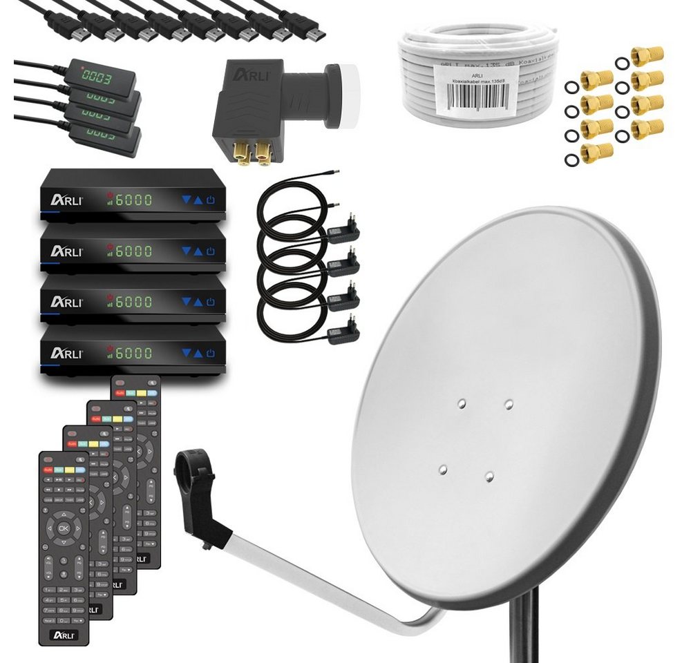 ARLI ARLI 60 cm HD Sat Anlage weiss Set inkl. Receiver + Kabel + Stecker SAT-Antenne (60 cm, Stahl) von ARLI