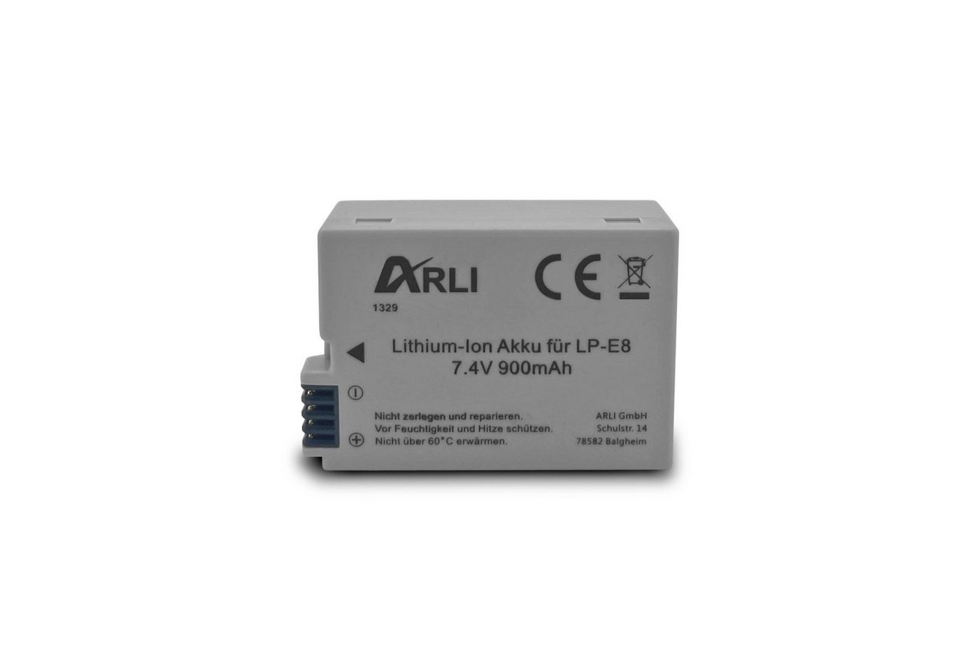 ARLI Akku für Canon LP-E8 / LP-E8+ EOS 550D 600D 650D 700D LPE8 Akku Li-Ion 900 mAh (7,4 V) von ARLI