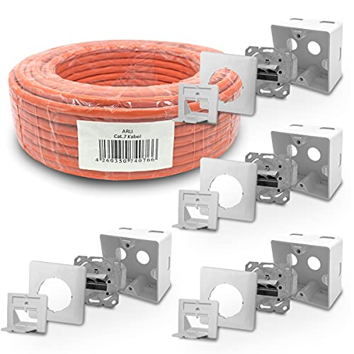 ARLI CAT 7 50m Verlegekabel Netzwerkkabel CAT.7 + 4x Cat6a Netzwerkdose Cat 6a Dose von ARLI