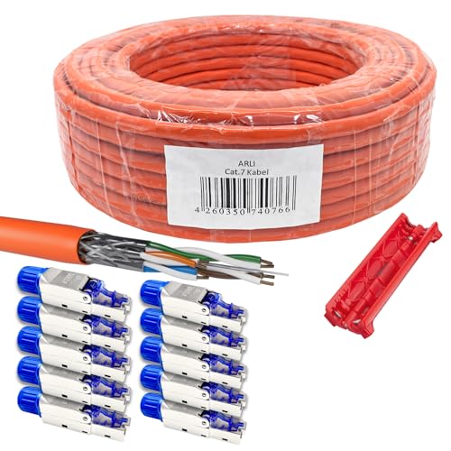 ARLI 50m Cat7 Verlegekabel + 10x RJ45 Netzwerkstecker Cat8.1 + Abisoliermesser Installationskabel Datenkabel S/FTP geschirmt LSZH halogenfrei Werkzeuglose Montage Ethernet Netzwerkkabel ARLI 50m Cat7 Verlegekabel + 10x RJ45 Netzwerkstecker Cat8.1 + Abisoliermesser Installationskabel Datenkabel S/FTP geschirmt LSZH halogenfrei Werkzeuglose Montage Ethernet Netzwerkkabel von ARLI