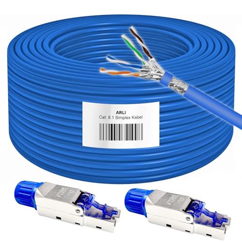 ARLI 25m Cat8.1 Verlegekabel + 2x RJ45 Netzwerkstecker Werkzeuglose Montage bis zu 40 Gbit/s & 2000 MHz S/FTP doppelt geschirmt LSZH halogenfrei PoE+ & Multimedia Ethernet Netzwerkkabel Cat8 von ARLI