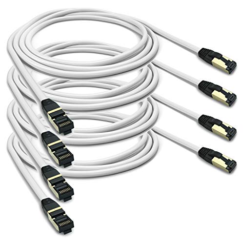 ARLI Cat 8 Netzwerkkabel: Cat8.1 Patchkabel 3m RJ45 S/FTP halogenfrei weiß 3 m Netzwerk Patch LAN Kabel Datenkabel bis zu 2000MHz / 40 Gbit / 40000 Mbit (4 Stück) von ARLI