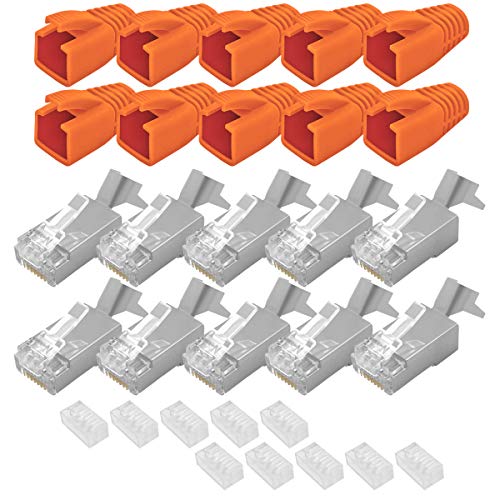 ARLI Cat7 Netzwerkstecker RJ45 Stecker 10 x Netzwerk Modular mit Zugentlastung Knickschutz Tülle Einführhilfe für Verlegekabel Cat 7 Cat6a Cat6 AWG23 8 polig Plug von ARLI