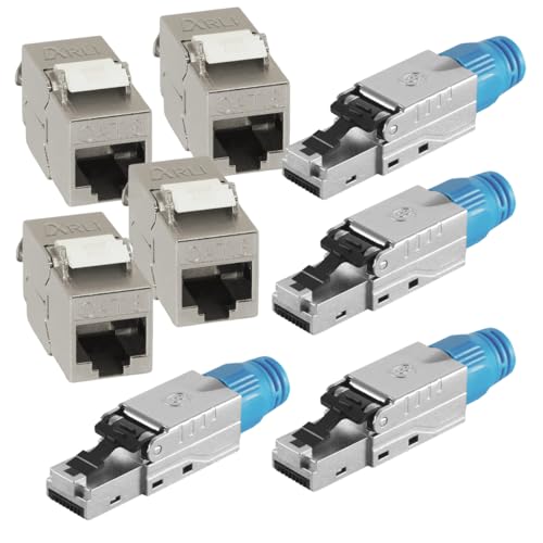 ARLI Cat8 Set = Cat8.1 RJ45 10 Keystone + 10 Netzwerkstecker Jack Modul Netzwerk Stecker Buchse 2000 MHz 40Gbit vollgeschirmt Metall werkzeuglos werkzeugfrei LSA Snap In Montage STP Cat Netzwerkkabel von ARLI