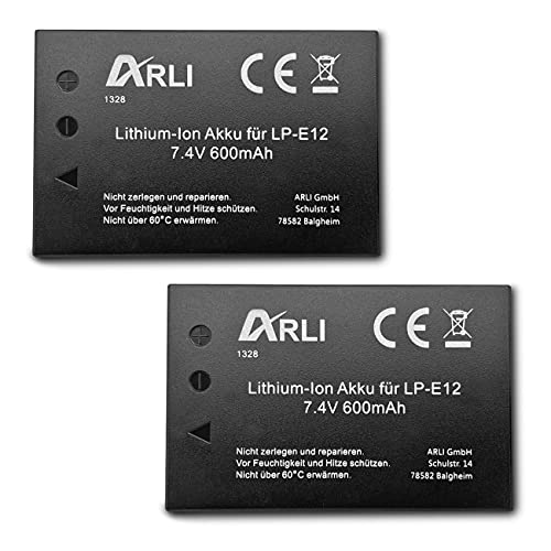 ARLI Ersatz 2X Akku geeignet für Canon LP-E12 LPE12 EOS 100D M10 M100 M200 M50 EOS-M50 SX70 HS Kamera Accu Ersatzakku (2 x Akkus Set) von ARLI