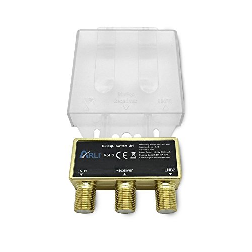 ARLI HD DiseqC Schalter 2/1 vergoldet Switch Umschalter Wetterschutzgehäuse Wetterschutz 2X SAT LNB 1x Teilnehmer/Receiver 3D 4K UHD Verteiler Gold DiSEqC 2x1 2 1 von ARLI