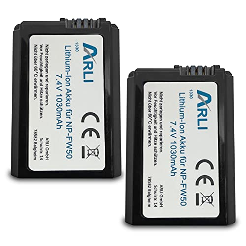 ARLI Kompatibel Ersatz Akku 2 Stück geeignet für Sony NP-FW50 5000 5100 6000 RSCRX10 NPFW50 A33 A55 (2 Akkus) von ARLI