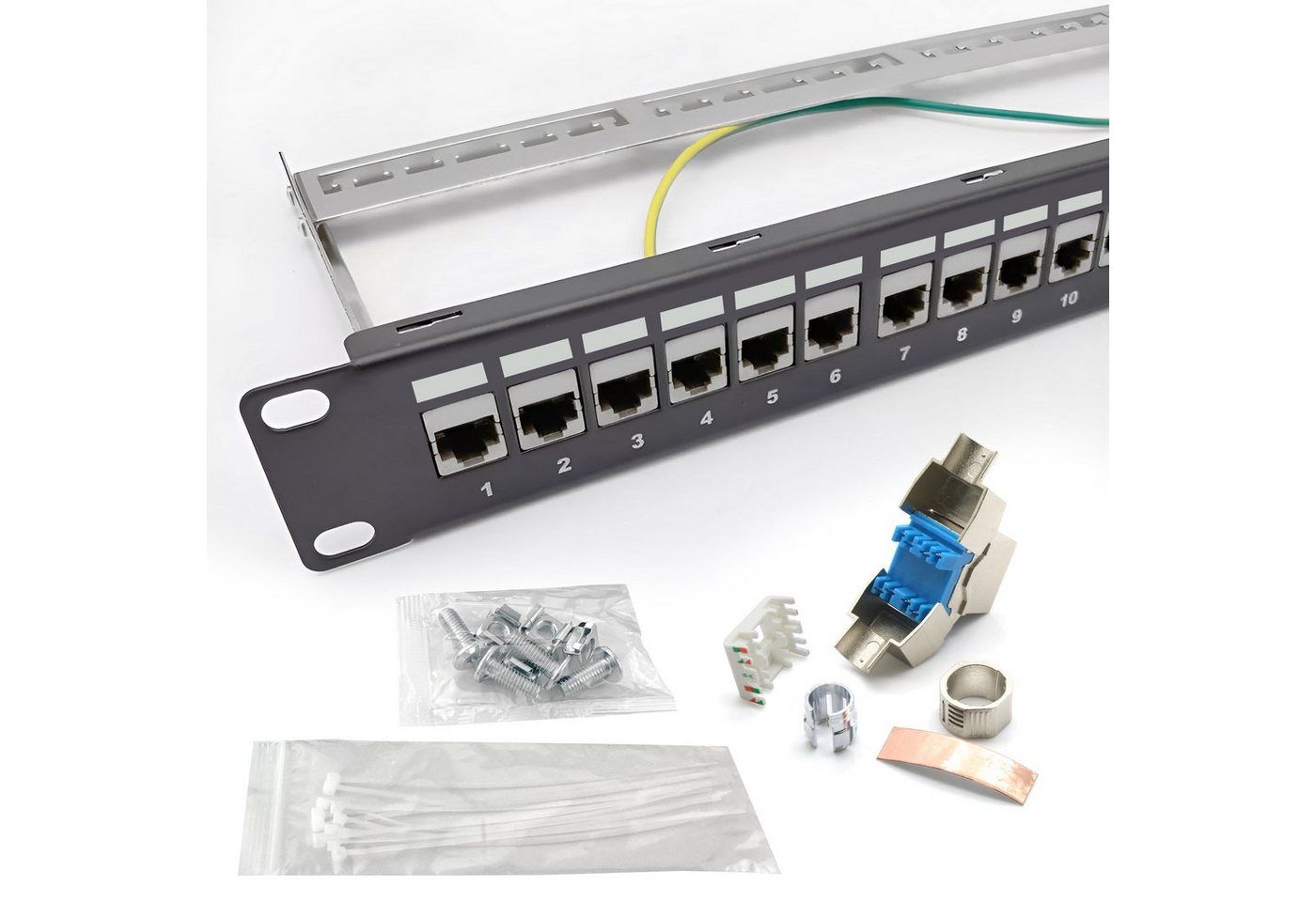 ARLI Patchpanel 19 inkl. 24x Cat8.1 Keystone Patchfeld Jack Modular Netzwerk-Patch-Panel (24 Ports, CAT 8.1, Cat7, CAT 6a, T568A, T568B, Keystone Modul, 1,00 HE, Set Kabelmanagement Erdung)" von ARLI