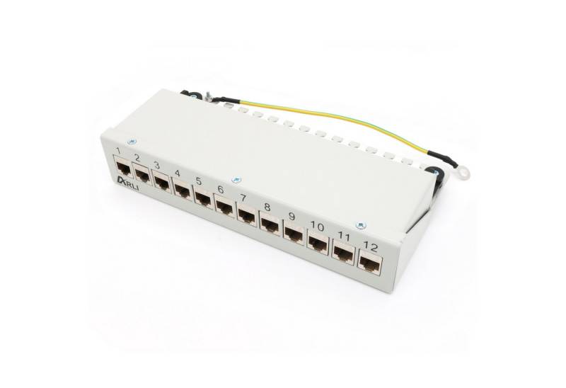 ARLI Patchpanel inkl. 12x Keystone Cat8.1 Module Netzwerk-Patch-Panel (12 Ports, 1,00 HE, 12-Port Patchfeld Gehäuse lichtgrau) von ARLI