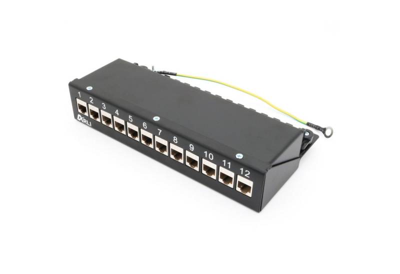 ARLI Patchpanel inkl. 12x Keystone Cat8.1 Module Netzwerk-Patch-Panel (12 Ports, 1,00 HE, Port Patchfeld Gehäuse schwarz) von ARLI