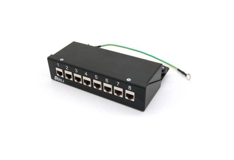 ARLI Patchpanel inkl. 8x Keystone Cat8.1 Module Netzwerk-Patch-Panel (8 Ports, 1,00 HE, Port Patchfeld Gehäuse Schwarz) von ARLI