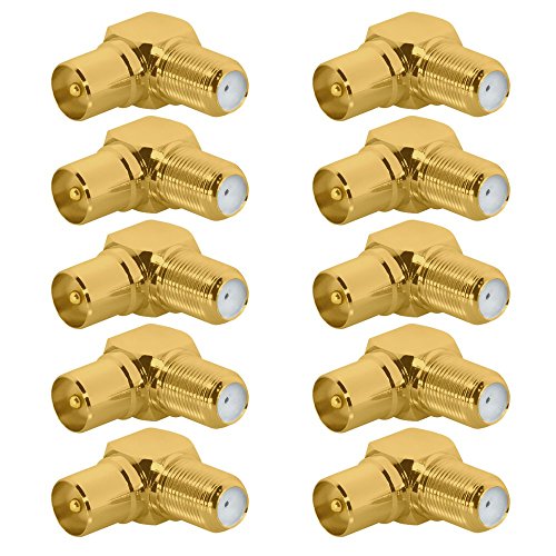 ARLI TV Winkel Adapter vergoldet IEC 9,5 mm 10x Antennenstecker Winkeladapter Antenne Kabel Sat F-Adapter Anlagen F-Stecker F-Buchse F-Kupplung F Verbindung Verbinder Übergang Koax 4K (10x Stecker) von ARLI