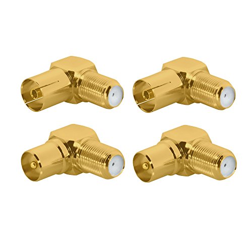 ARLI 4X TV Winkeladapter vergoldet – 2X IEC Stecker + 2 IEC Buchse 9,5 mm auf F-Kupplung | 90° Koax Antennenadapter Set für SAT DVB-T2 DVB-C2 von ARLI