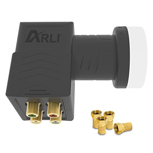 ARLI UHD Quad LNB + 4 F Stecker vergoldet HQ Sat Digital 4K 0,1 dB Ultra HD 4 Fach Teilnehmer Receiver Gold Anschluss ausziehbare Wetterschutz Universal Lmb Anlage Satelliten Antenne High Qualität von ARLI