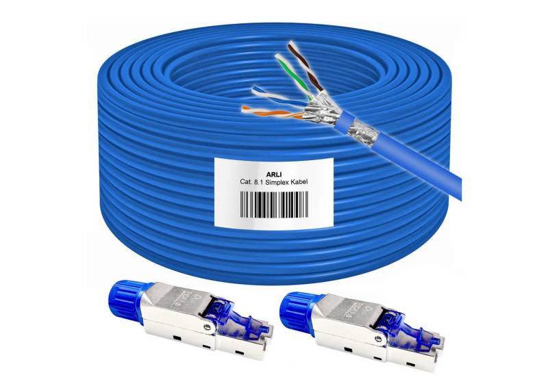 ARLI Verlegekabel 25m Cat 8.1 Netzwerkkabel + 2x RJ45 Netzwerkstecker Installationskabel, Rj45 Netzwerkstecker Cat8.1, (2500 cm) von ARLI