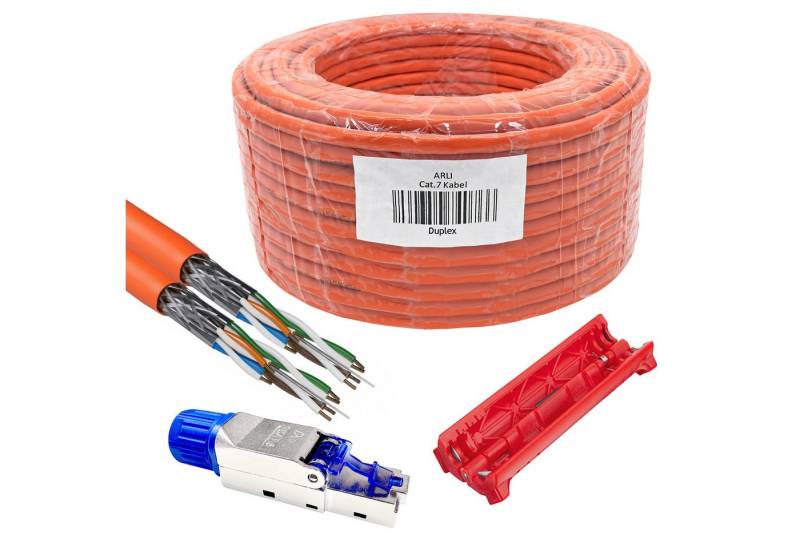 ARLI Verlegekabel Duplex Cat7 100m + 10 RJ45 Netzwerkstecker CAT8.1 Installationskabel, (10000 cm), Netzwerk Kabel von ARLI