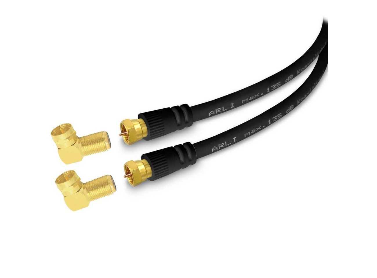 ARLI schwarz TV-Kabel, F-Stecker, F Winkeladapter (200 cm), 2m Sat Doppelwinkel Anschlusskabel HD Satkabel 135dB Doppel Winkel von ARLI