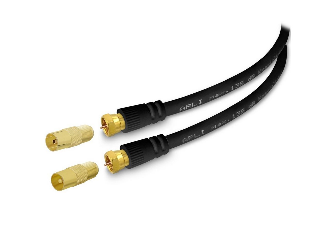 ARLI schwarz TV-Kabel, TV Antennenstecker, TV Antennenbuchse (200 cm), 2m Anschlusskabel IEC Adapter HD 135dB Kabel Digital Stecker Buchse von ARLI
