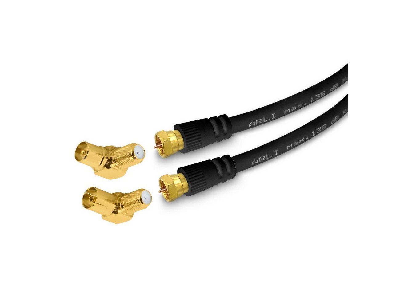 ARLI schwarz TV-Kabel, TV Antennenstecker, TV Antennenbuchse (200 cm), 2m TV Winkel Anschlusskabel HD vergoldet 135dB Adapter Kabel Digital von ARLI