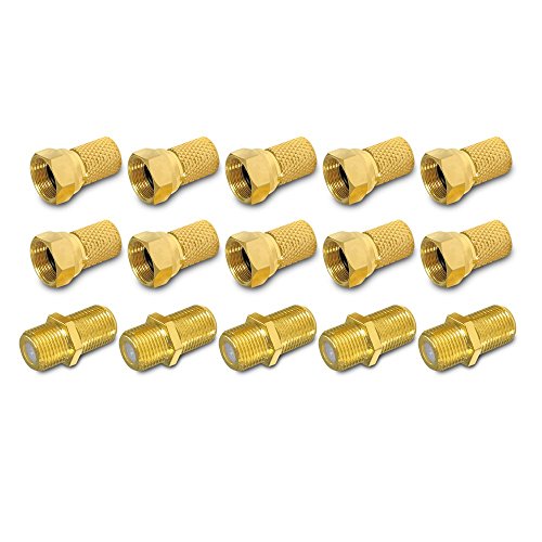 ARLI 10x F-Stecker 7 – 7,4 mm + 5x F-Verbinder vergoldet – Stecker Verbinder Set für Koaxialkabel Sat TV Antenne mit breiter Mutter & Dichtring von ARLI